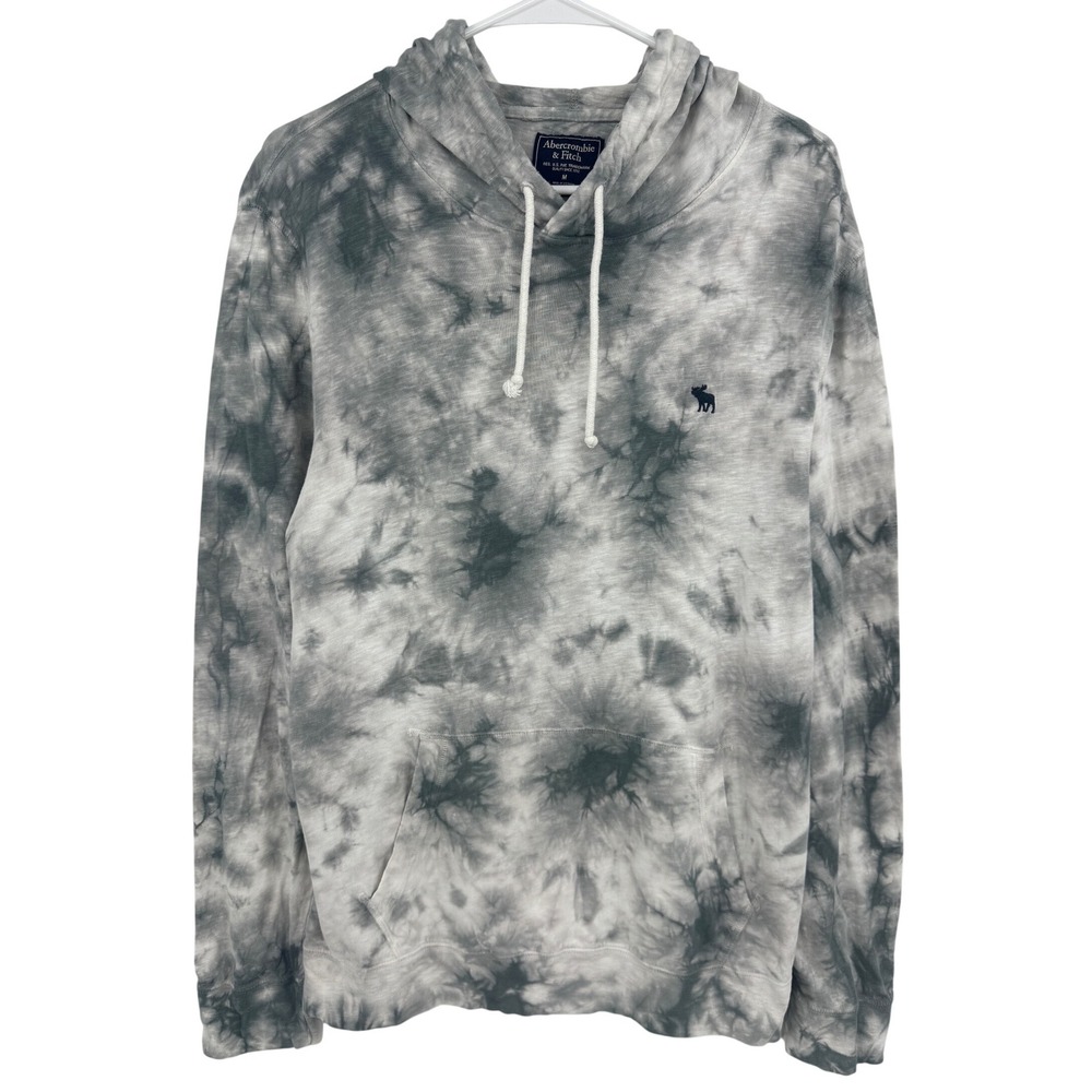 Abercrombie & Fitch Mens Gray Tie Dye Moose‎ Logo Hoodie Sweatshirt Size M